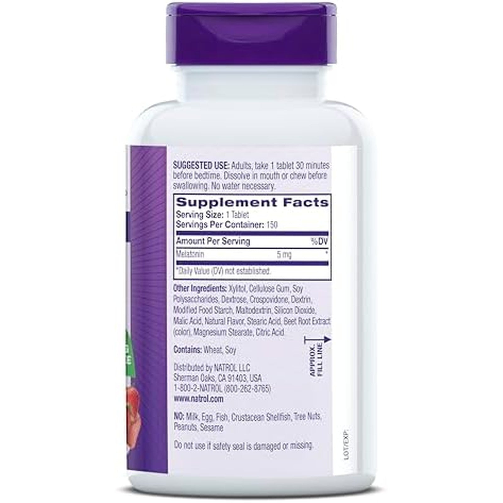 Natrol Melatonin 5mg Fast Dissolve Strawberry 150 Tablets Supplement Facts
