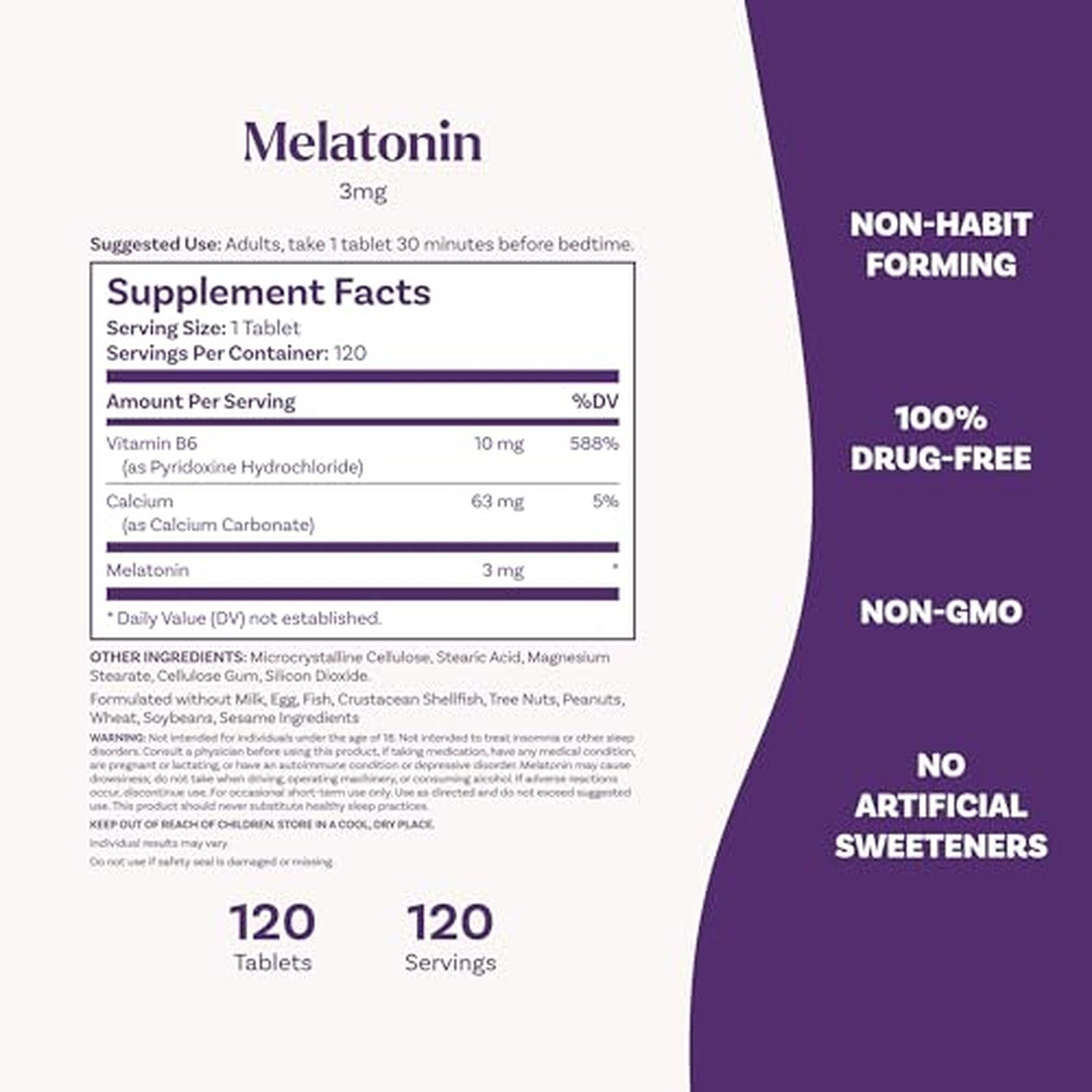 Natrol Melatonin 3mg 120 Tablets Supplement Facts