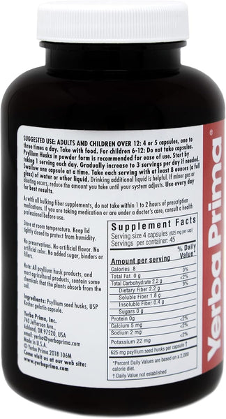 YERBA PRIMA - Psyllium Husks Caps - 180 Capsules