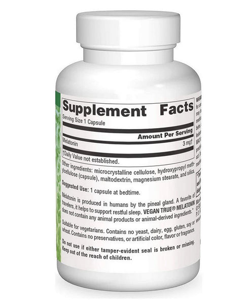 SOURCE NATURALS - Vegan True Melatonin 3 mg - 60 Vegetarian Capsules