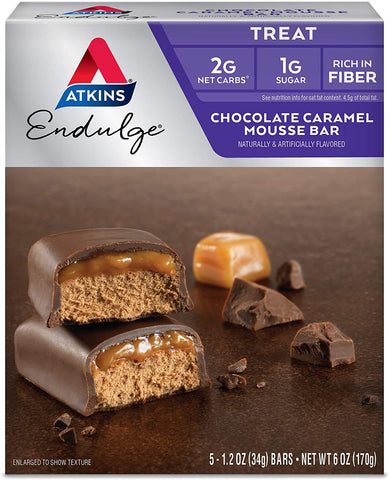 ATKINS - Endulge Chocolate Caramel Mousse Bars - 5 x 1.2 oz. Bars