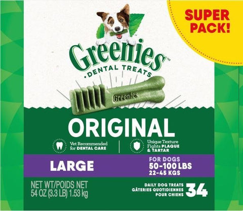 GREENIES - Original Dental Dog Treats Large - 34 Treats (54 oz/1.53 kg)