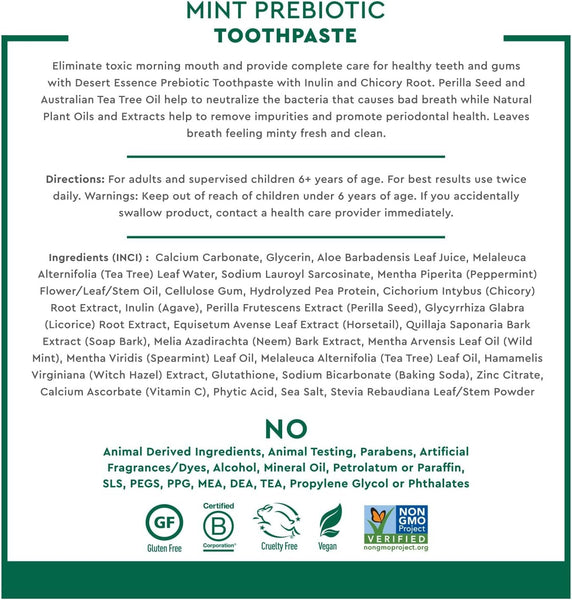 DESERT ESSENCE - Prebiotic Toothpaste Mint - 6.25 oz (176 g)