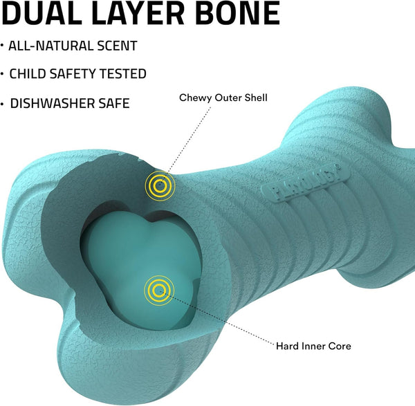 PLAYOLOGY - Dual Layer Bone Chew Toy Peanut Butter Flavored - 1 Medium Bone