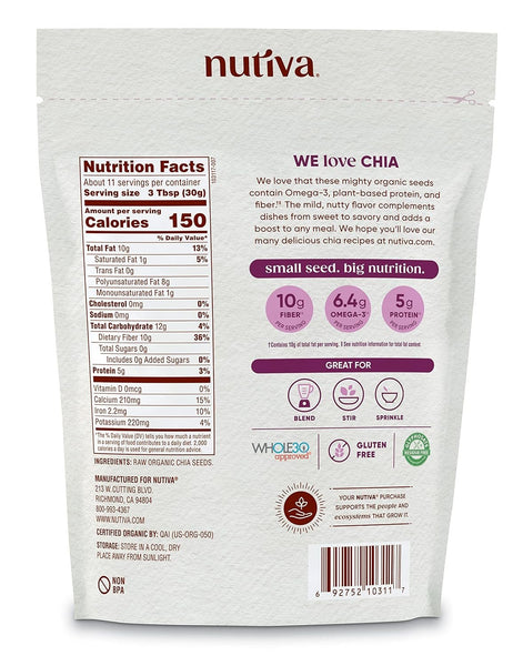 NUTIVA - Organic Black Chia Seeds - 12 oz. (355 g)