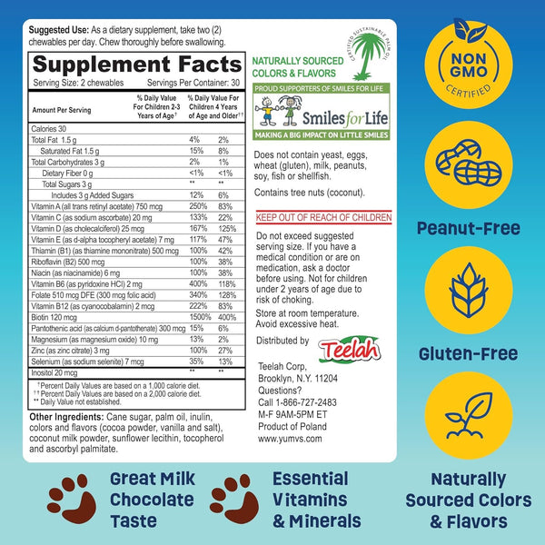 YUM V'S - Multivitamin plus Multimineral Formula for Kids - 60 Chocolate Bears