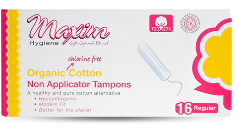 Maxim Hygiene Products Organic Cotton Non Applicator Tampons Regular