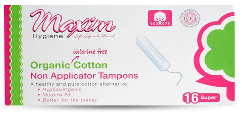 Maxim Hygiene Products Organic Cotton Non Applicator Tampons Super