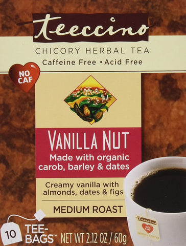 Teeccino -  Caffeine-Free Herbal Coffee, Vanilla Nut, 10-Count Tea Bags (Pack Of 6)