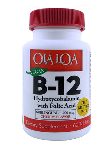Ola Loa -  Vegan B-12 Hydroxycobalamin with Folic Acid Sublingual Cherry - 60 Tablets