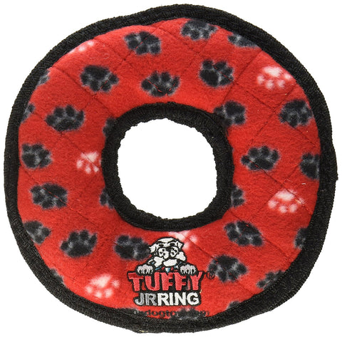 TUFFY - Junior Ring in Red Paws Print Dog Toy