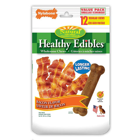 HEALTHY EDIBLES - Bacon Dog Chew Treat Bones Regular