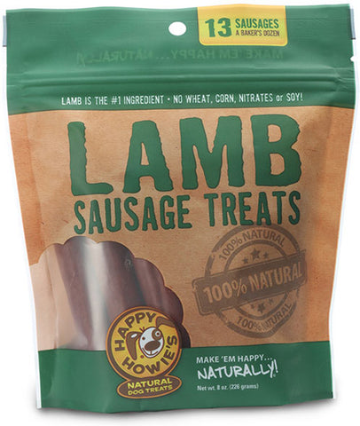 HAPPY HOWIE'S - 4 In. Lamb Sausage Dog Treats Bakers Dozen (13 Count)