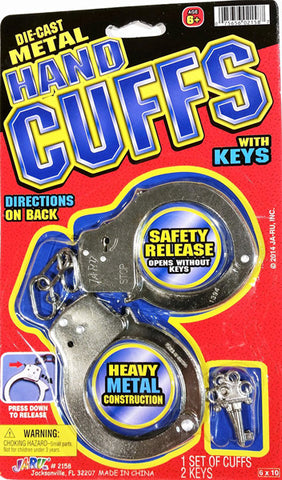 JA-RU - Die-Cast Metal Hand Cuffs with Keys 6" x 10"