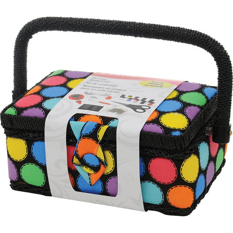 SINGER - Polka Dot Small Sewing Basket with Sewing Kit Accessories