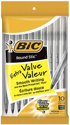 BIC - Round Stic Ball Pens Medium Point Black