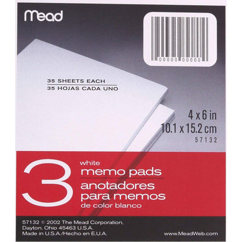MEAD - Memo Pads White 4" x 6" 3 Memo Pads