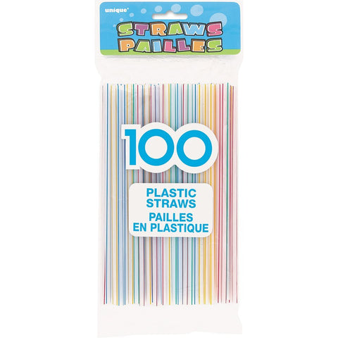 UNIQUE - Flexible Plastic Drinking Straws, Assorted Striped