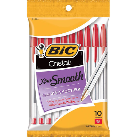 BIC - Cristal Xtra Smooth Ball Pen, Medium Point (1.0 mm), Red