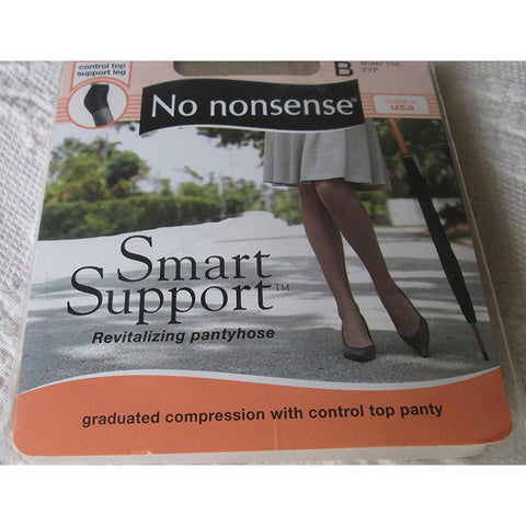 NO NONSENSE - Smart Support Pantyhose, Revitalizing, Control Top, Sheer Toe, Size B, Beige Mist