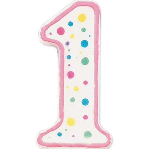 WILTON - Polka Dot Numeral Candle, 3-Inch by 1.5-Inch, No. 1 Pink