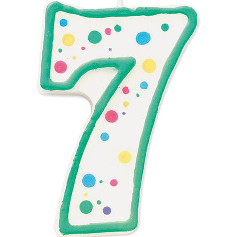 WILTON - Polka Dot Numeral Candle, 3-Inch by 1.5-Inch, No. 7 Green