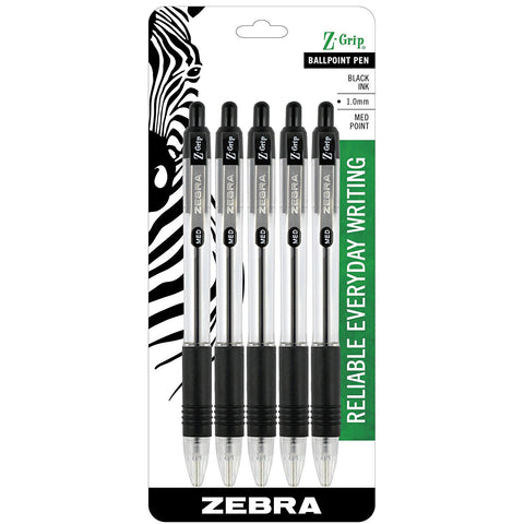 ZEBRA - Z-Grip Retractable Ballpoint Pen, Medium Point, 1.0mm, Black Ink, Clear Barrel