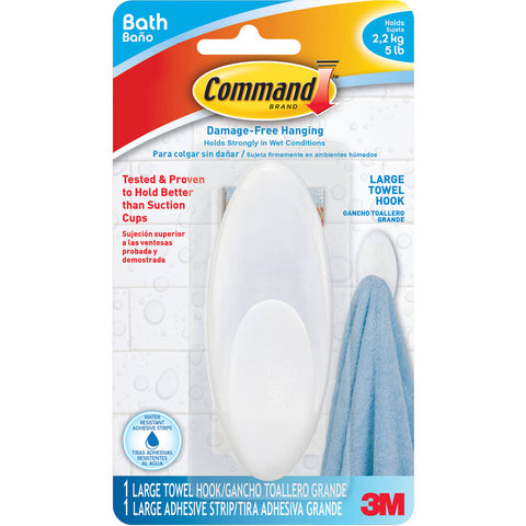COMMAND - Towel Hook, Large, Clear Frosted